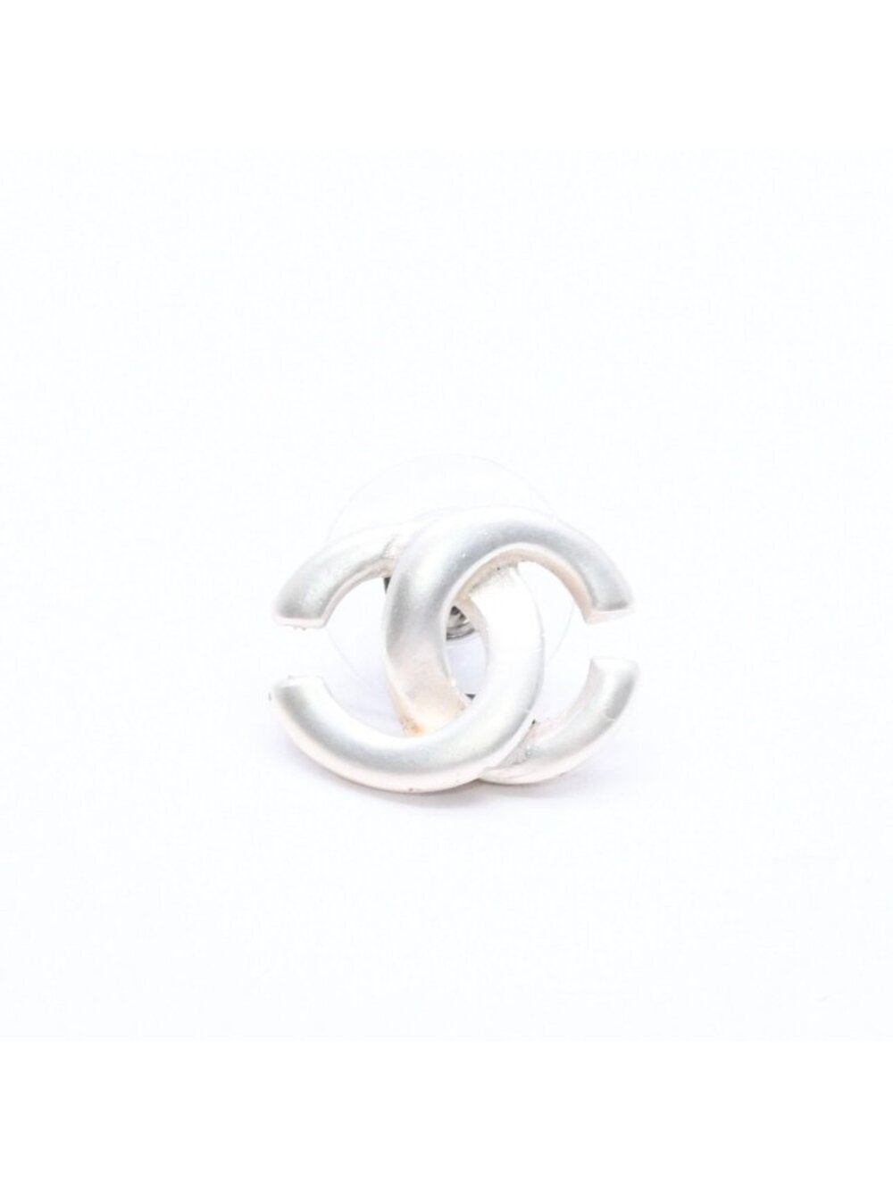 Chanel Single Earrings CC Logo Silver White 01